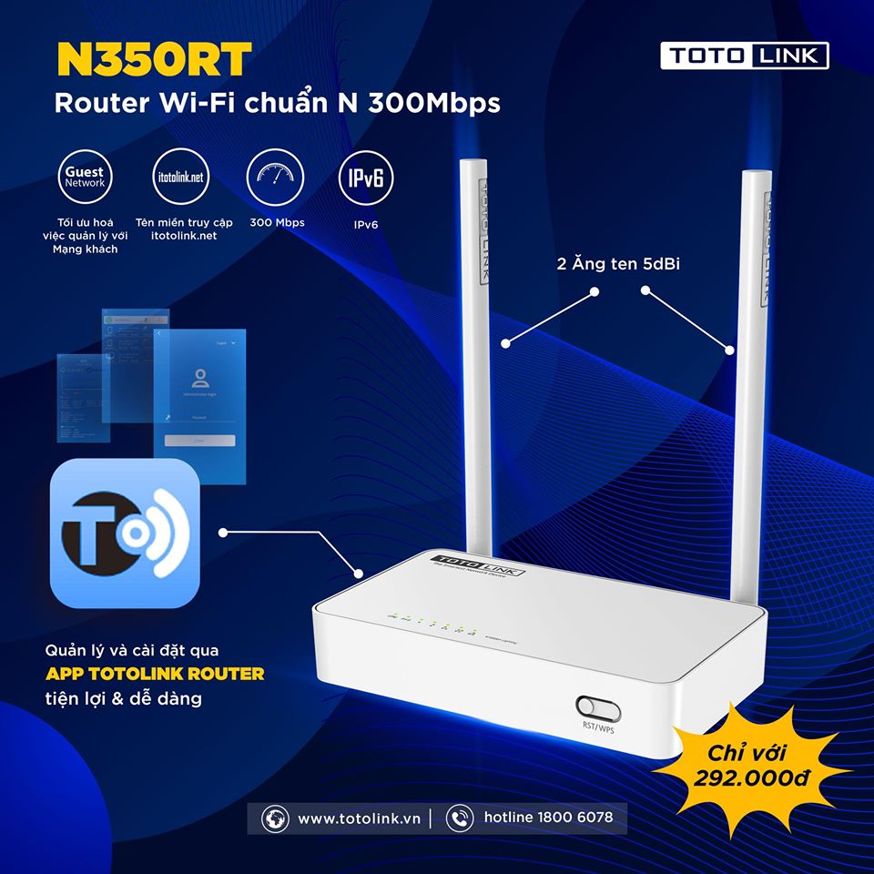 Thiết kế bên ngoài của Router Wifi Totolink N350RT