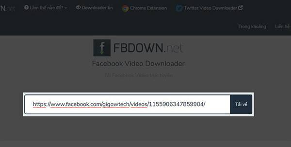 Truy cập và dán link url video tại website fbdown.net