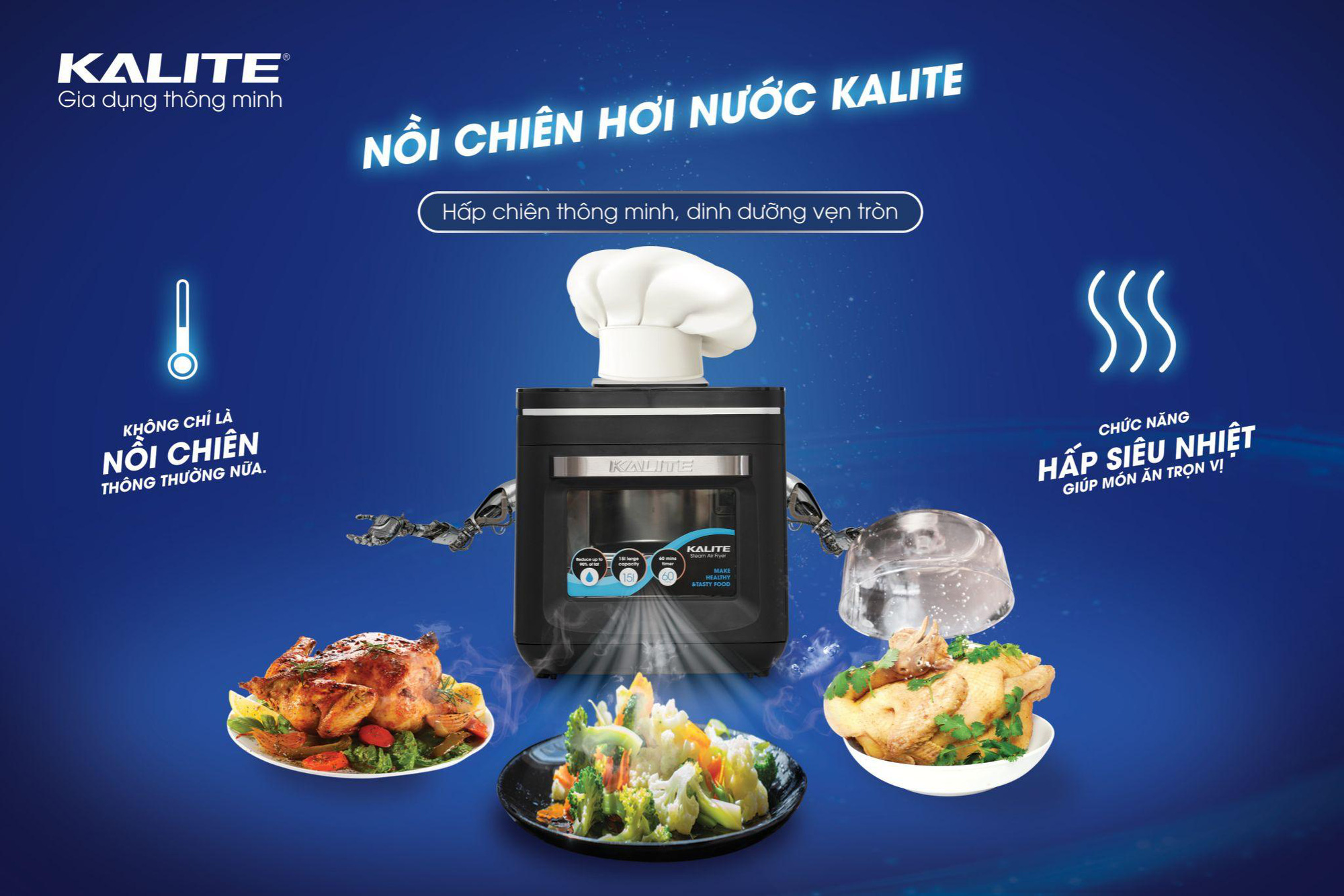 Nồi chiên hơi nước Kalite áp dụng công nghệ 2 in 1