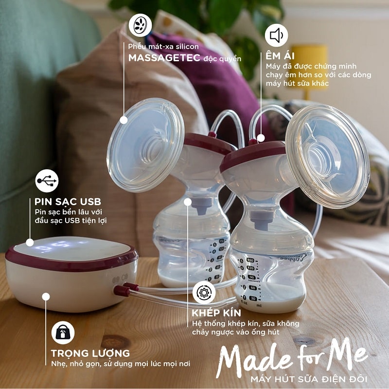 Cấu tạo các chức năng của máy hút sữa điện đôi Tommee Tippee Mada for Me
